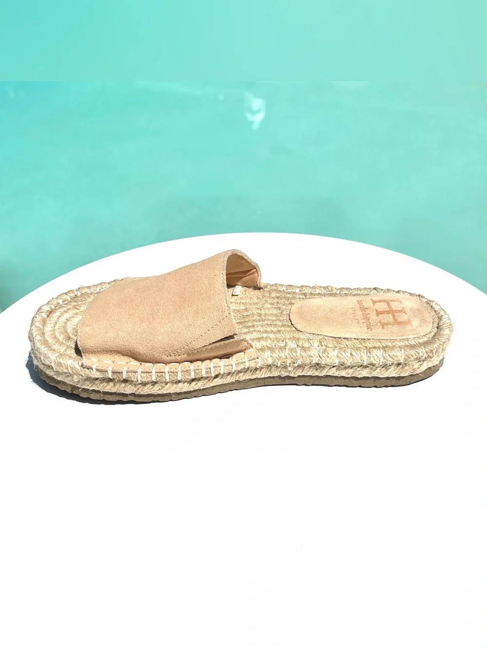 HAUTE HIPPIE Tan Suede Espadrille Slike Sandals Woven Rope Sole Size 7M